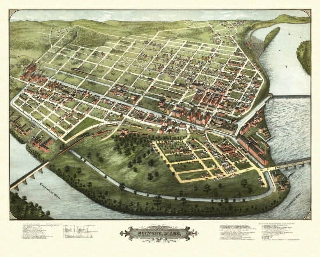 Historic Map of Holyoke Massachusetts 1877 Hampden County Canvas Art - (18 x 24)