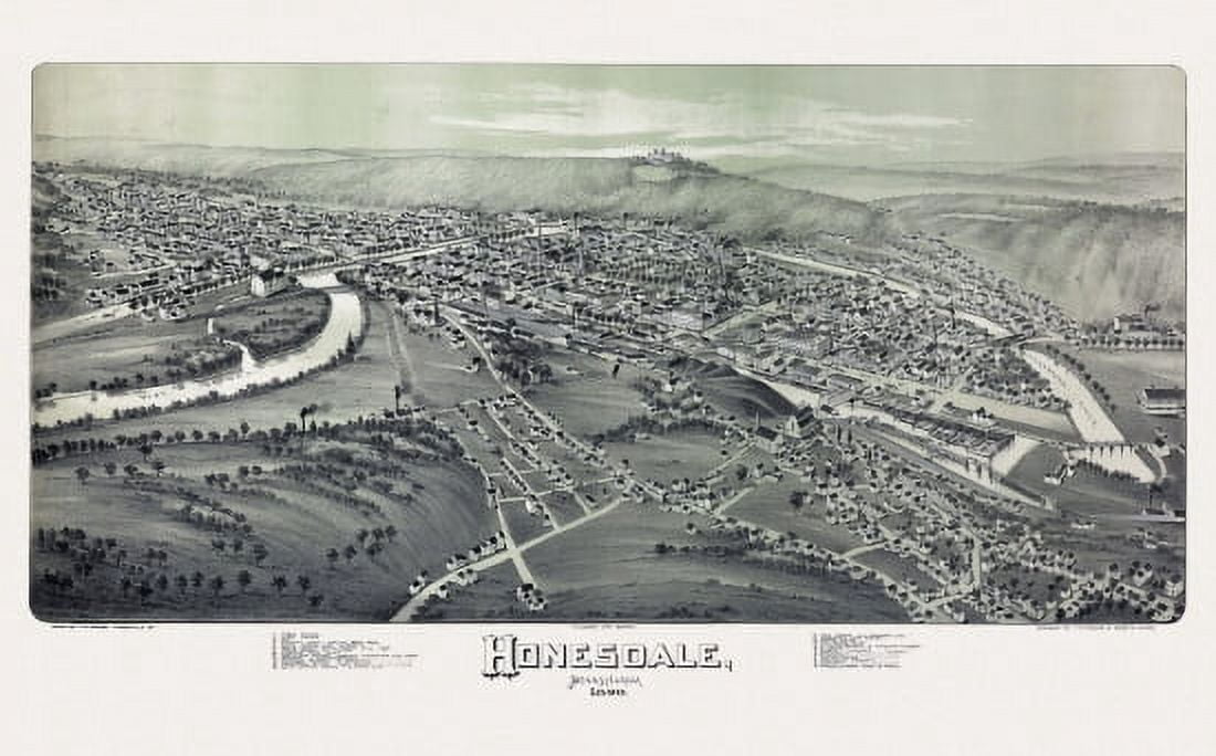Historic Map of Honesdale Pennsylvania 1890 Wayne County Canvas Art - (18 x 24)