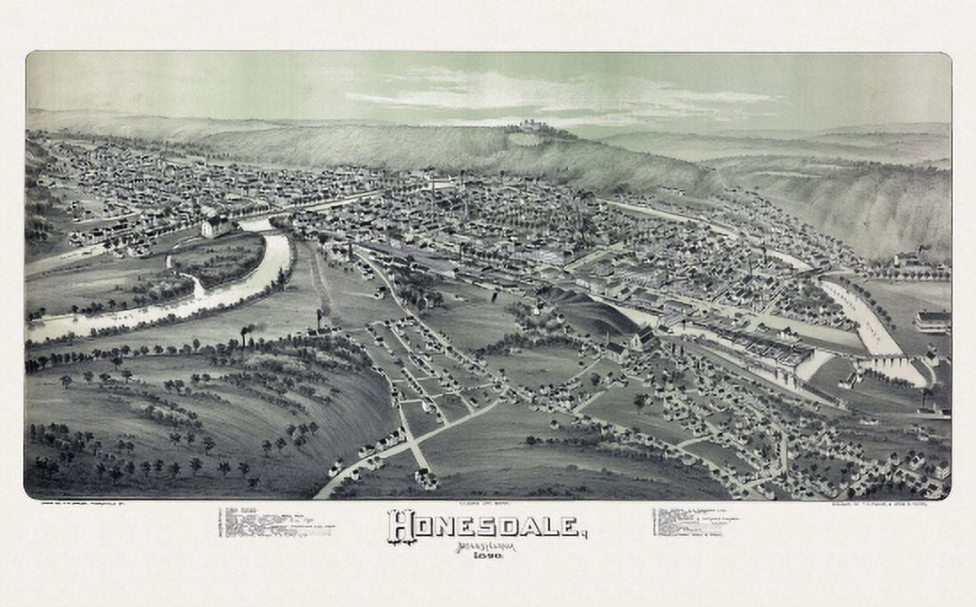 Historic Map of Honesdale Pennsylvania 1890 Wayne County Canvas Art - (36 x 54)