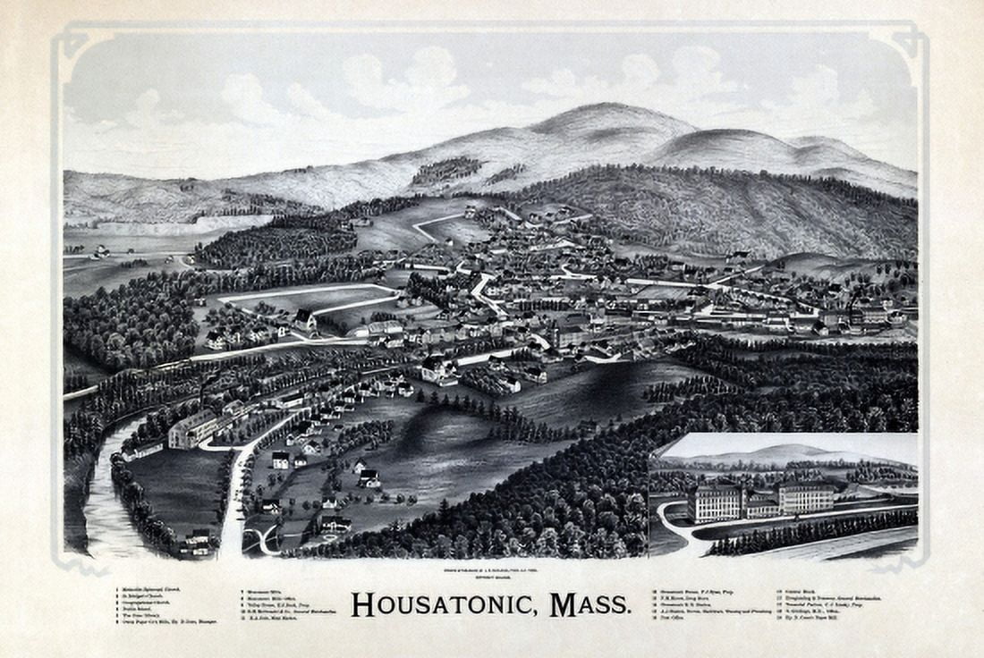 Historic Map of Housatonic Massachusetts 1890 Berkshire County Canvas Art -  (18 x 24)