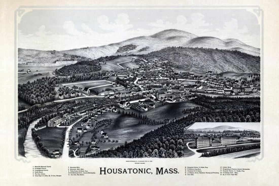 Historic Map of Housatonic Massachusetts 1890 Berkshire County Canvas Art - (36 x 54)