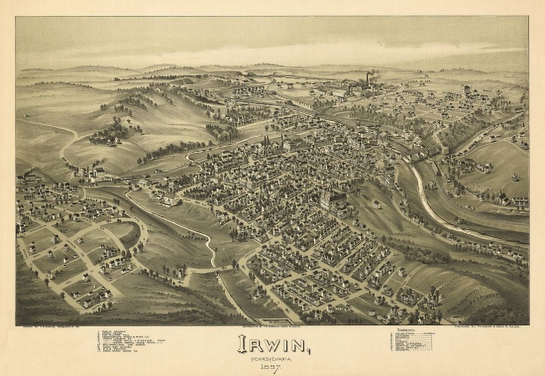 Historic Map of Irwin Pennsylvania 1897 Westmoreland County Canvas Art - (24 x 36)