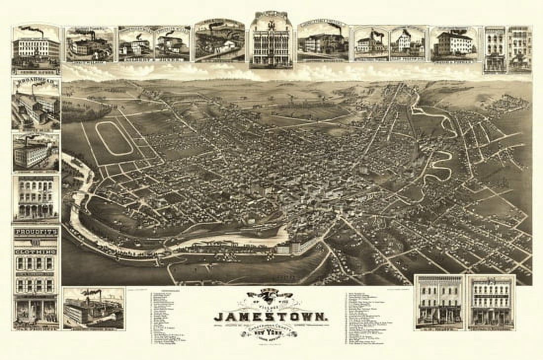 Historic Map of Jamestown New York 1882 Chautauqua County Canvas Art - (24 x 36)