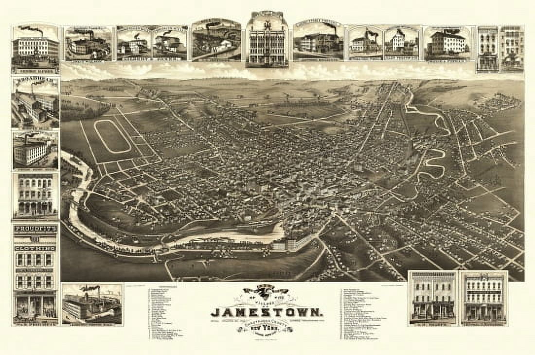 Historic Map of Jamestown New York 1882 Chautauqua County Canvas Art - (36 x 54)
