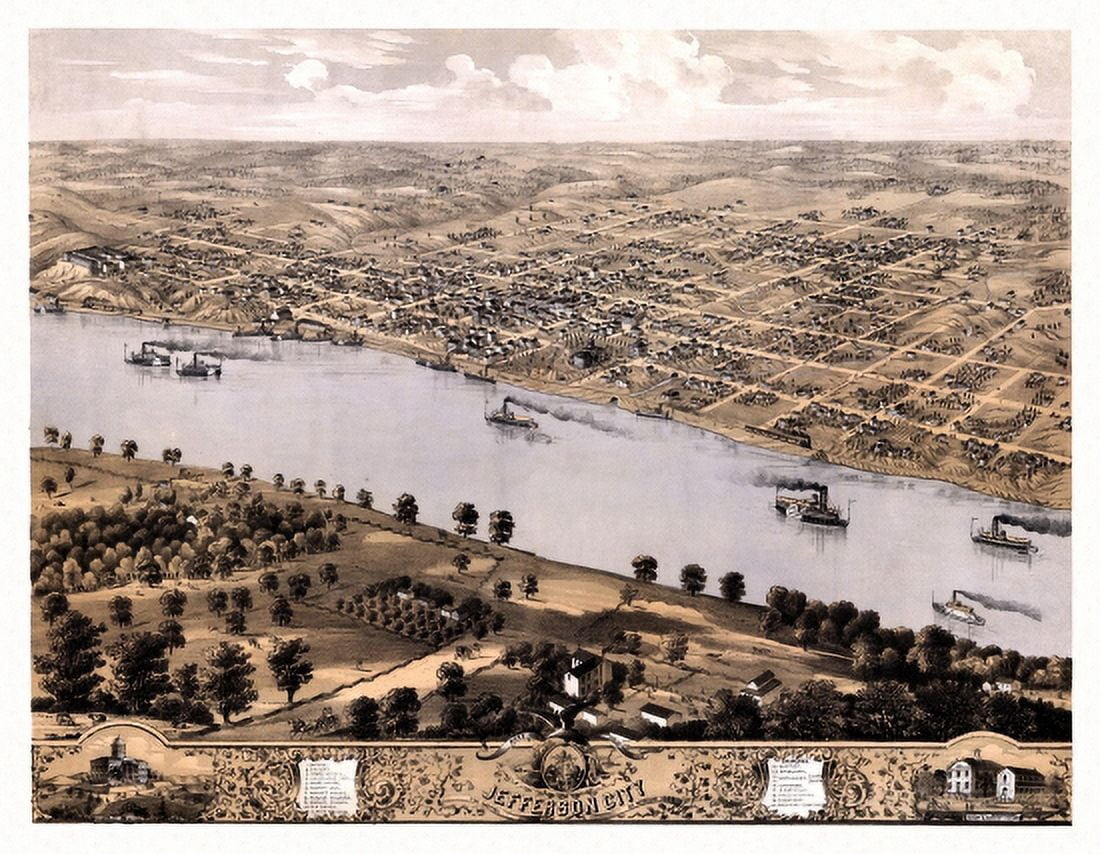 Historic Map of Jefferson City Missouri 1869 Callaway County Canvas Art -  (18 x 24)