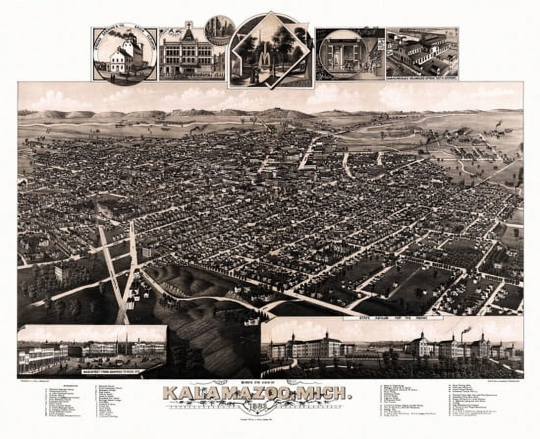 Historic Map of Kalamazoo Michigan 1883 Kalamazoo County Canvas Art - (24 x 36)