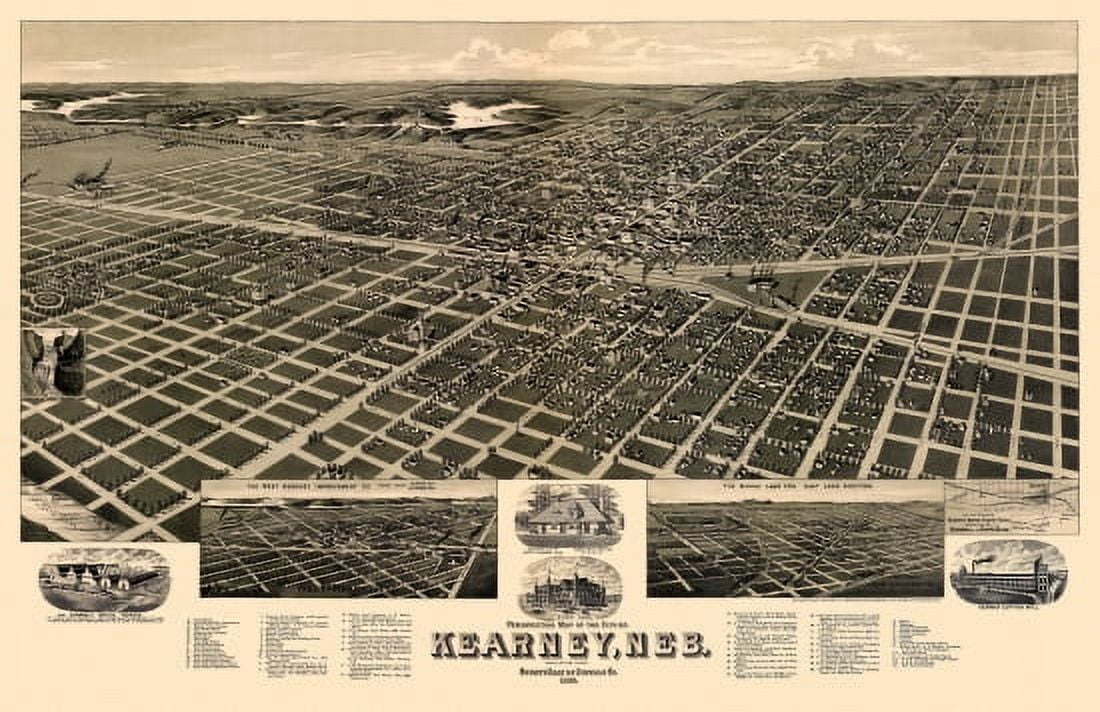 Historic Map of Kearney Nebraska 1889 Buffalo County Canvas Art - (18 x 24)