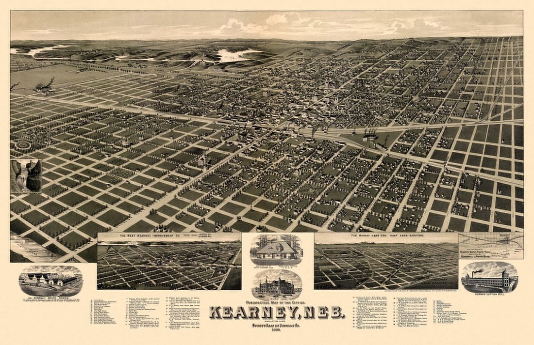 Historic Map of Kearney Nebraska 1889 Buffalo County Canvas Art - (24 x 36)