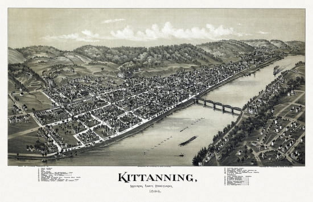 Historic Map of Kittanning Pennsylvania 1896 Armstrong County Canvas Art - (24 x 36)
