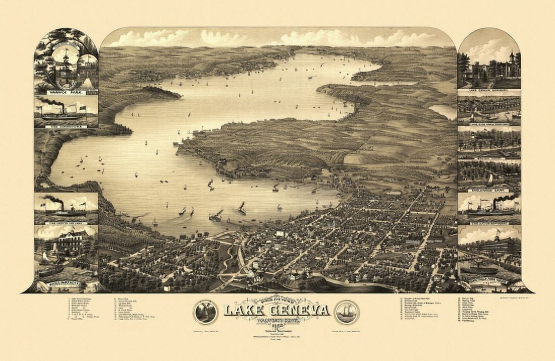 Historic Map of Lake Geneva Wisconsin 1882 Walworth County Canvas Art - (36 x 54)