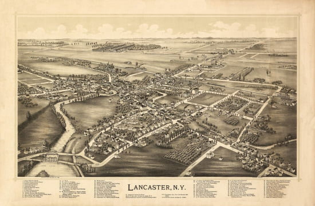 Historic Map of Lancaster New York 1892 Erie County Canvas Art - (24 x 36)