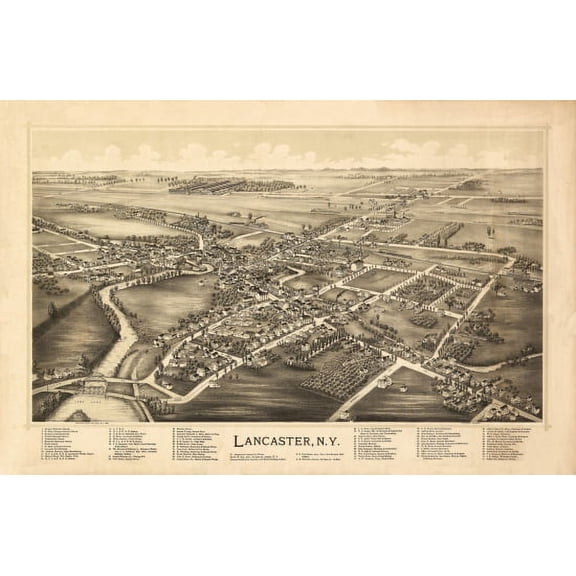 Historic Map of Lancaster New York 1892 Erie County Canvas Art - (24 x 36)