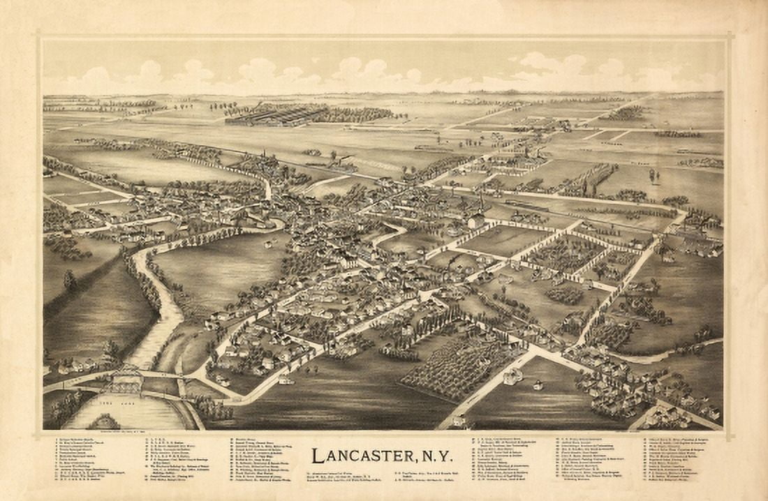 Historic Map of Lancaster New York 1892 Erie County Canvas Art -  (36 x 54)