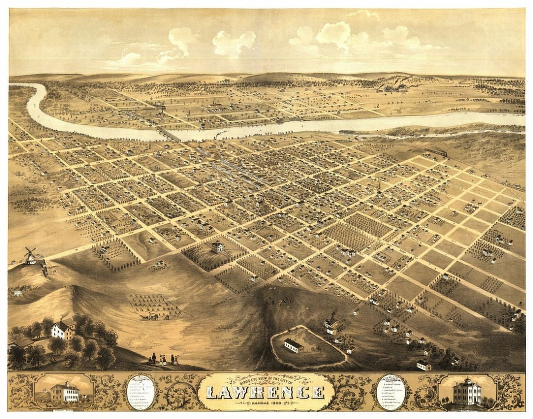 Historic Map of Lawrence Kansas 1869 Douglas County Canvas Art -  (24 x 36)