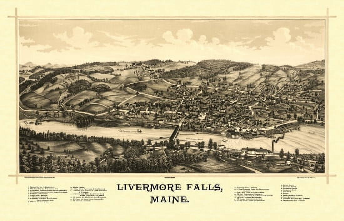 Historic Map of Livermore Falls Maine 1889 Androscoggin County Canvas Art - (24 x 36)