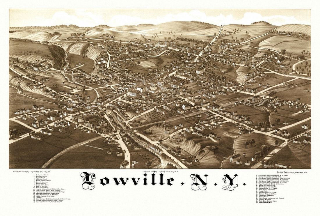 Historic Map of Lowville New York 1885 Herkimer County Canvas Art - (18 x 24)