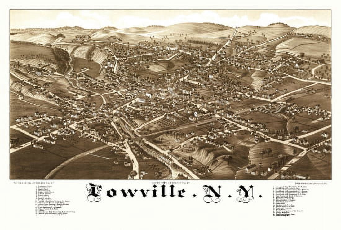 Historic Map of Lowville New York 1885 Herkimer County Canvas Art - (36 x 54)
