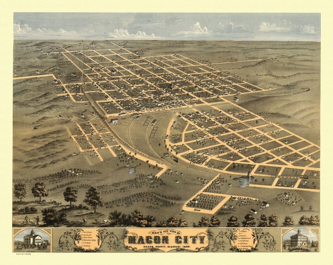 Historic Map of Macon City Missouri 1869 Macon County Canvas Art - (24 x 36)