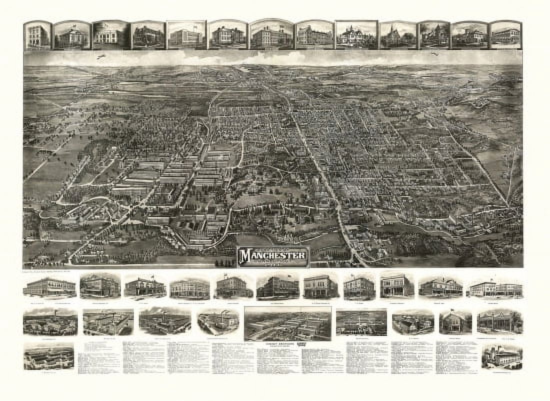 Historic Map of Manchester Connecticut 1914 Hartford County Canvas Art - (36 x 54)