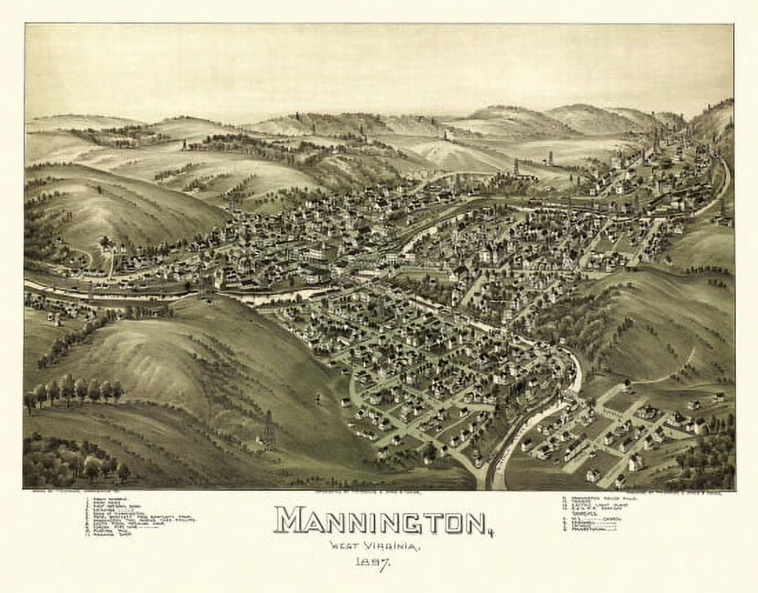 Historic Map of Mannington West Virginia 1897 Marion County Canvas Art - (18 x 24)