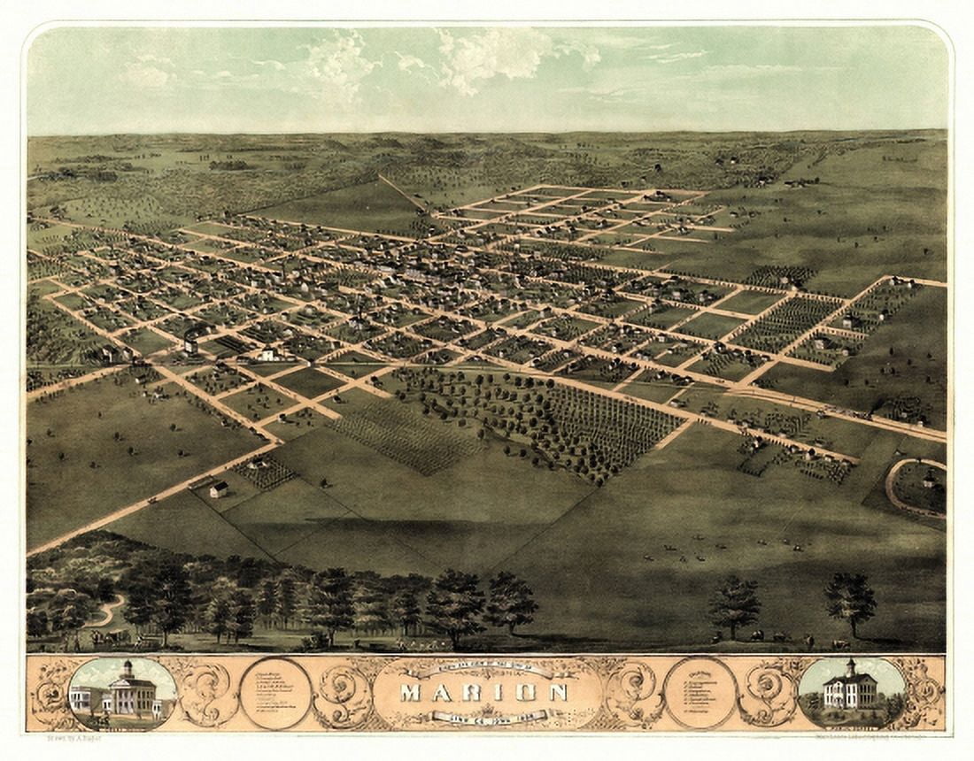 Historic Map of Marion Iowa 1868 Linn County Canvas Art - (36 x 54)