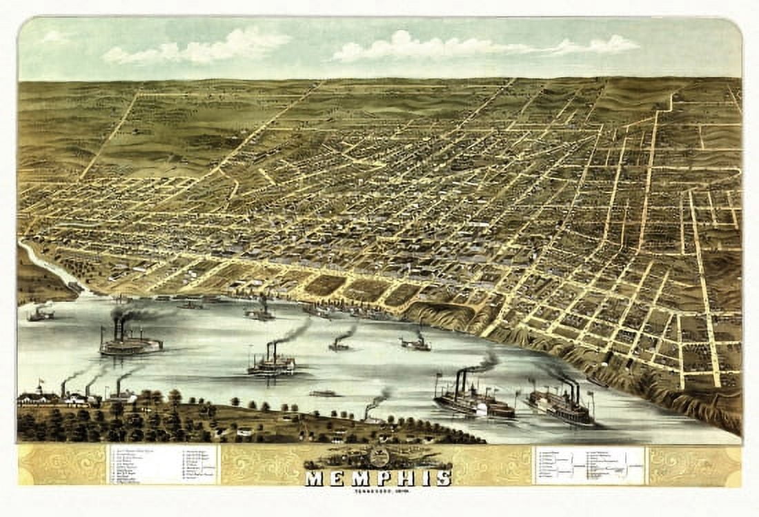 Historic Map of Memphis Tennessee 1870 Shelby County Canvas Art -  (18 x 24)