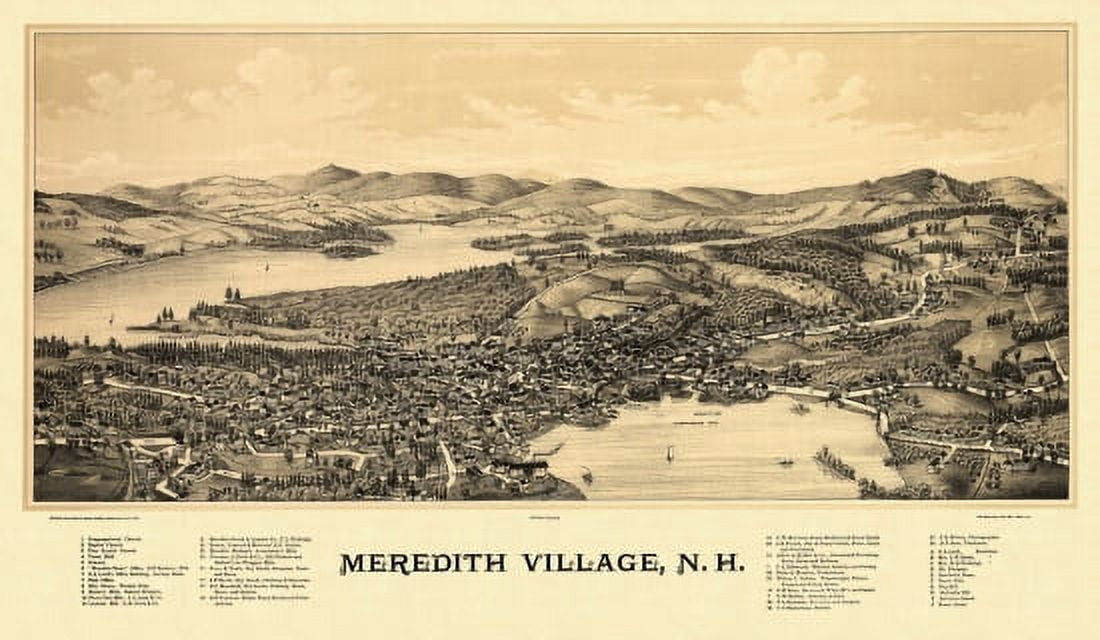 Historic Map of Meredith Village New Hampshire 1889 Belknap County Canvas Art -  (24 x 36)