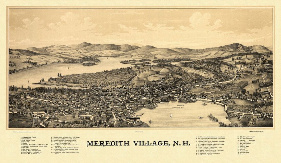 Historic Map of Meredith Village New Hampshire 1889 Belknap County Canvas Art - (36 x 54)
