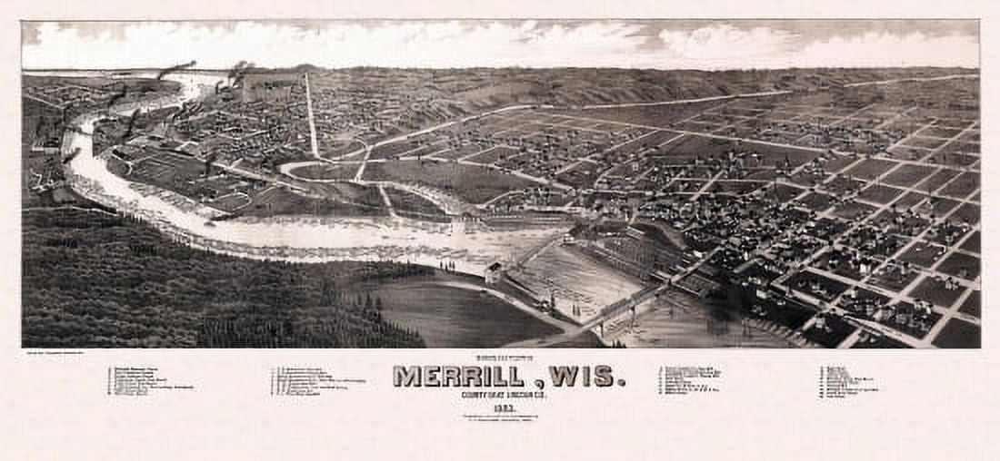 Historic Map of Merrill Wisconsin 1883 Lincoln County Canvas Art -  (24 x 36)