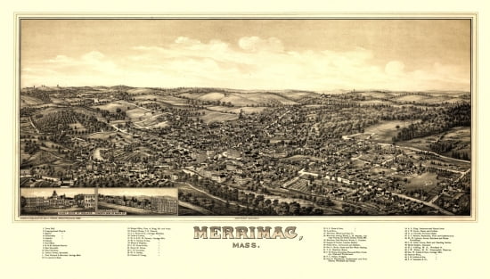Historic Map of Merrimac Massachusetts 1889 Essex County Canvas Art - (18 x 24)