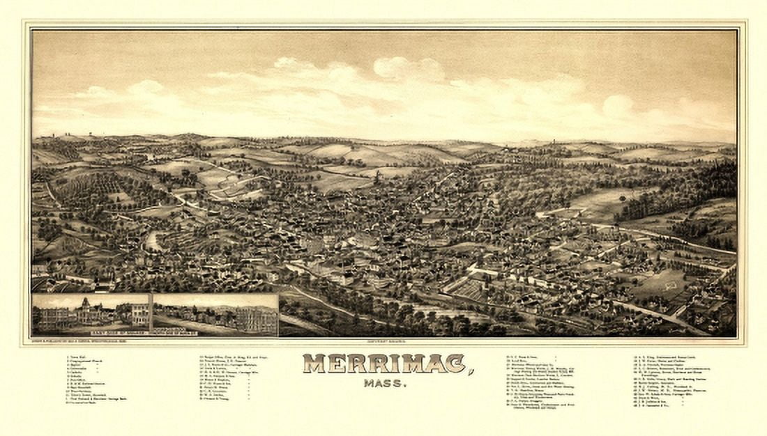 Historic Map of Merrimac Massachusetts 1889 Essex County Canvas Art - (36 x 54)