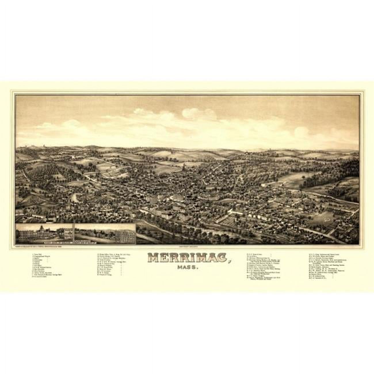Historic Map of Merrimac Massachusetts 1889 Essex County Poster Print