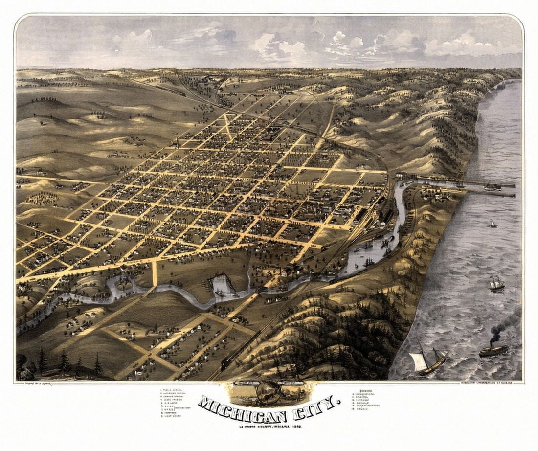 Historic Map of Michigan City Indiana 1869 La Porte County Canvas Art - (36 x 54)