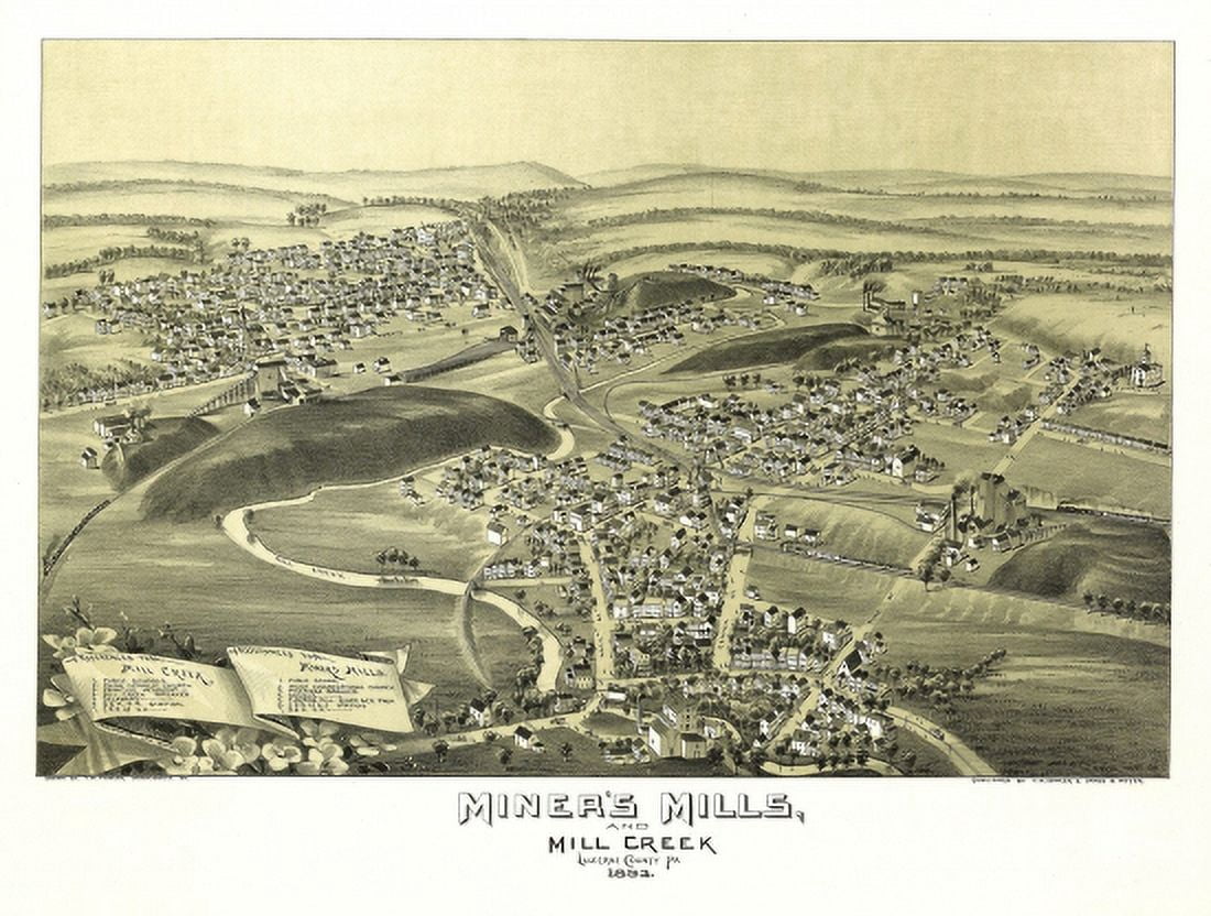 Historic Map of Miners Mills Pennsylvania 1892 Luzerne County Canvas Art - (18 x 24)
