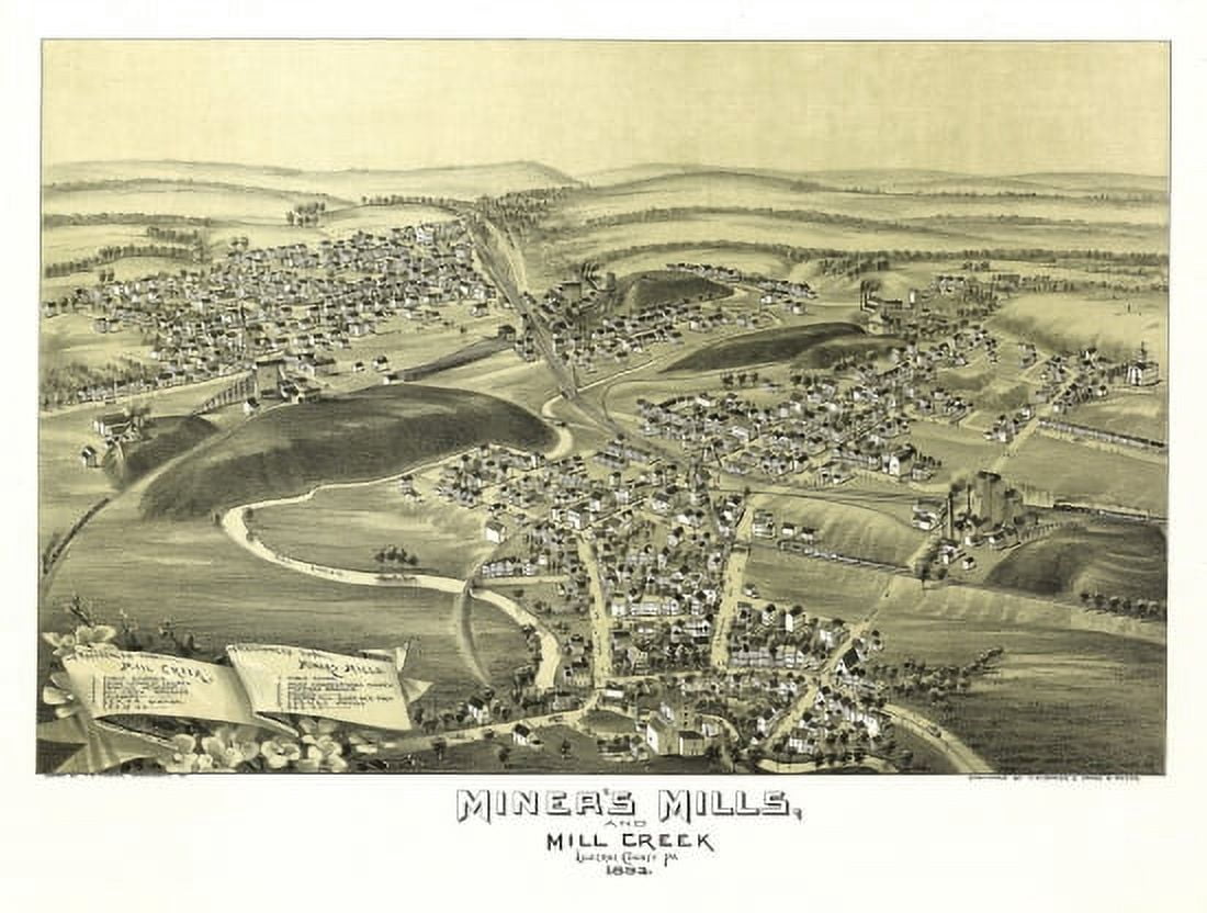 Historic Map of Miners Mills Pennsylvania 1892 Luzerne County Canvas Art -  (36 x 54)
