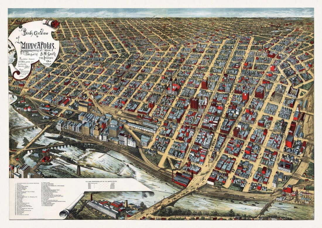 Historic Map of Minneapolis Minnesota 1891 Hennepin County Canvas Art - (18 x 24)