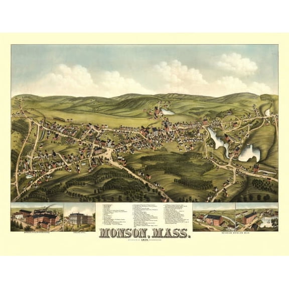 Historic Map of Monson Massachusetts 1879 Hampden County Canvas Art - (24 x 36)