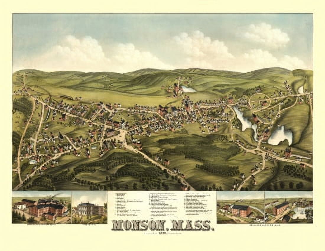 Historic Map of Monson Massachusetts 1879 Hampden County Canvas Art - (36 x 54)