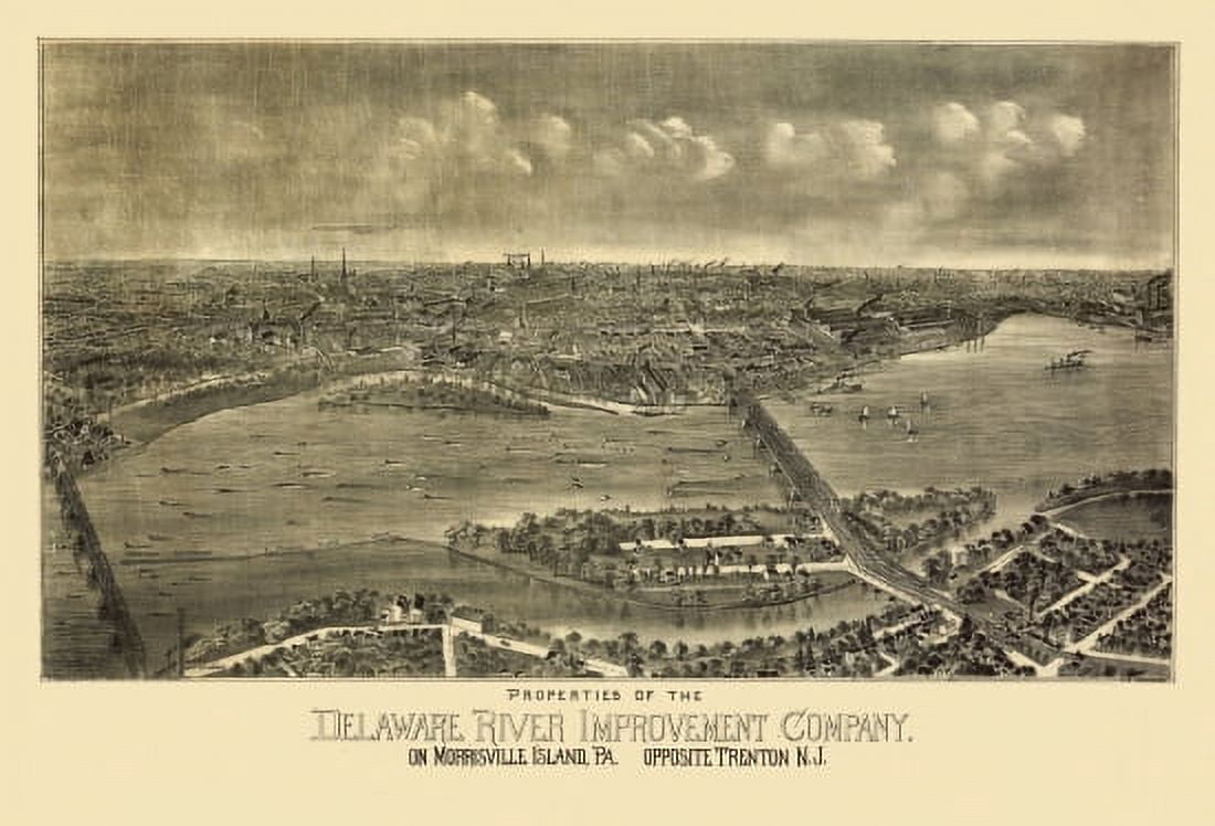 Historic Map of Morrisville Island Pennsylvania 1900 Bucks County Canvas Art - (18 x 24)