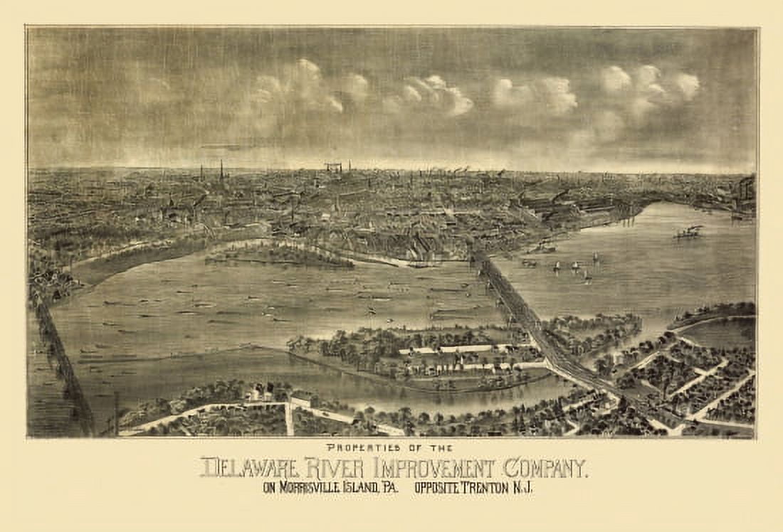 Historic Map of Morrisville Island Pennsylvania 1900 Bucks County Canvas Art - (24 x 36)