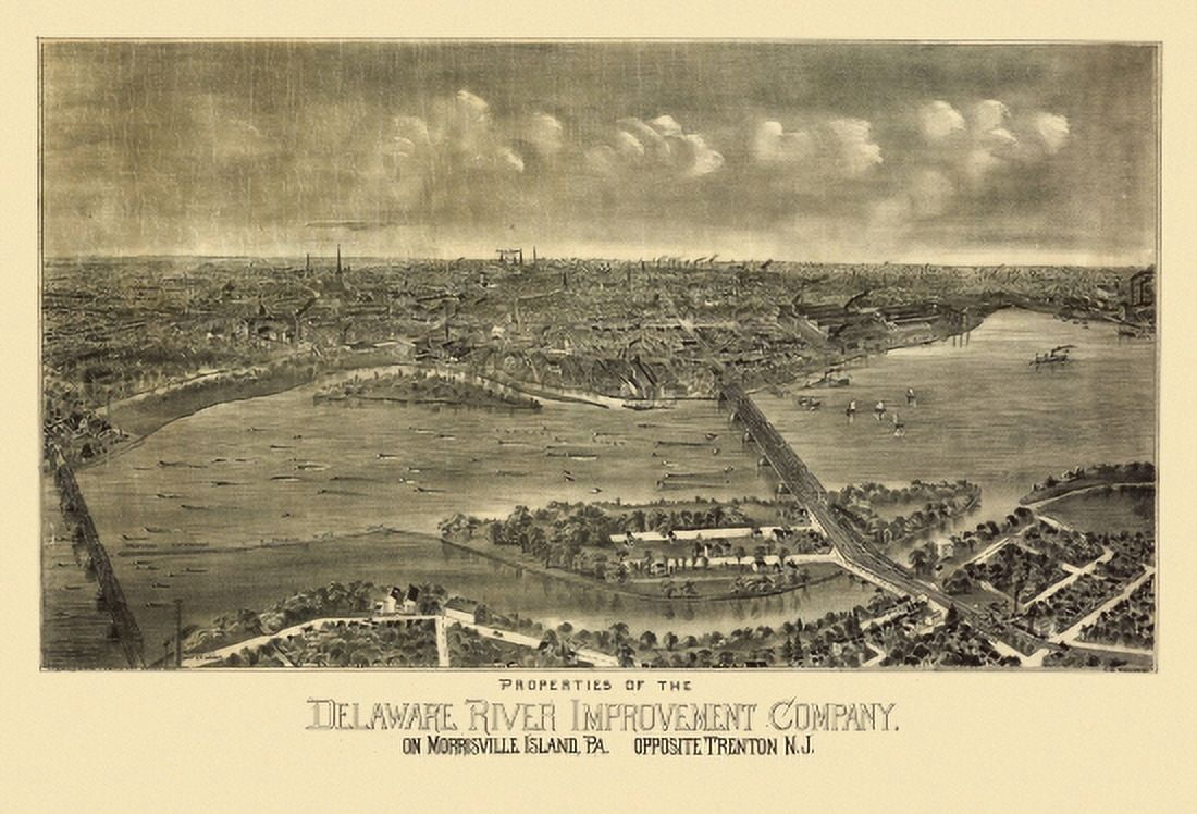 Historic Map of Morrisville Island Pennsylvania 1900 Bucks County Canvas Art - (36 x 54)