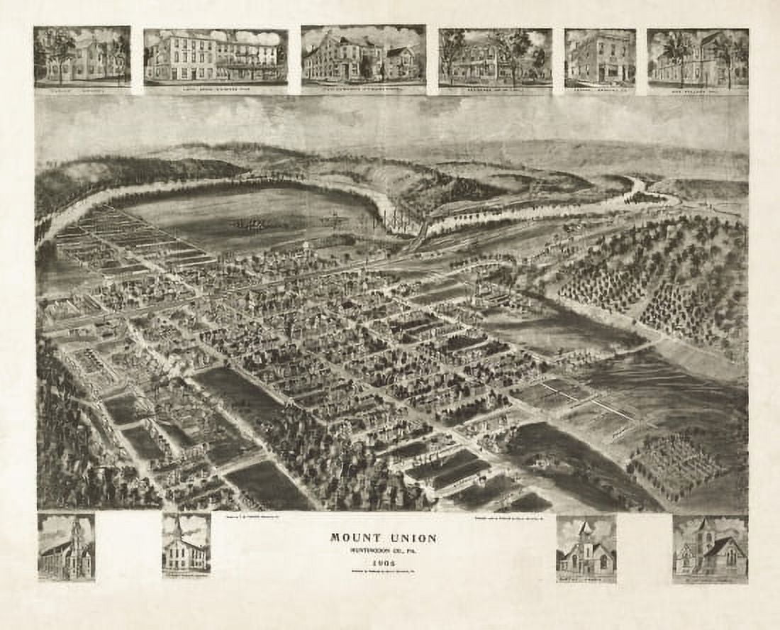 Historic Map of Mount Union Pennsylvania 1906 Huntingdon County Canvas Art - (18 x 24)