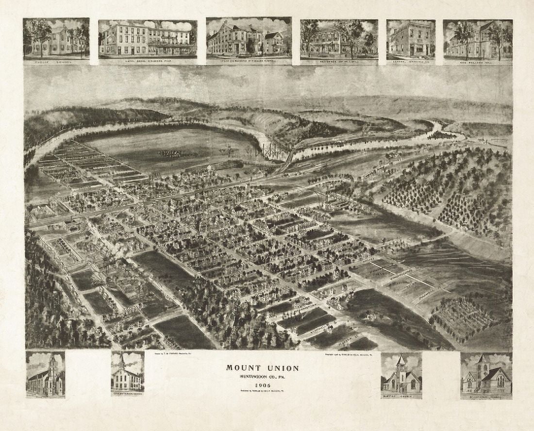Historic Map of Mount Union Pennsylvania 1906 Huntingdon County Canvas Art - (24 x 36)