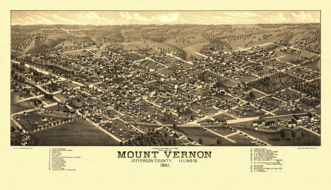 Historic Map of Mount Vernon Illinois 1881 Jefferson County Canvas Art - (18 x 24)