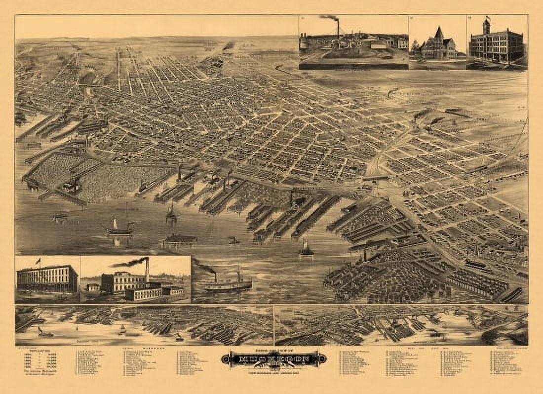 Historic Map of Muskegon Michigan 1889 Muskegon County Canvas Art - (18 x 24)