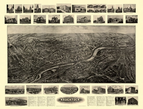 Historic Map of Naugatuck Connecticut 1906 New Haven County Canvas Art - (18 x 24)