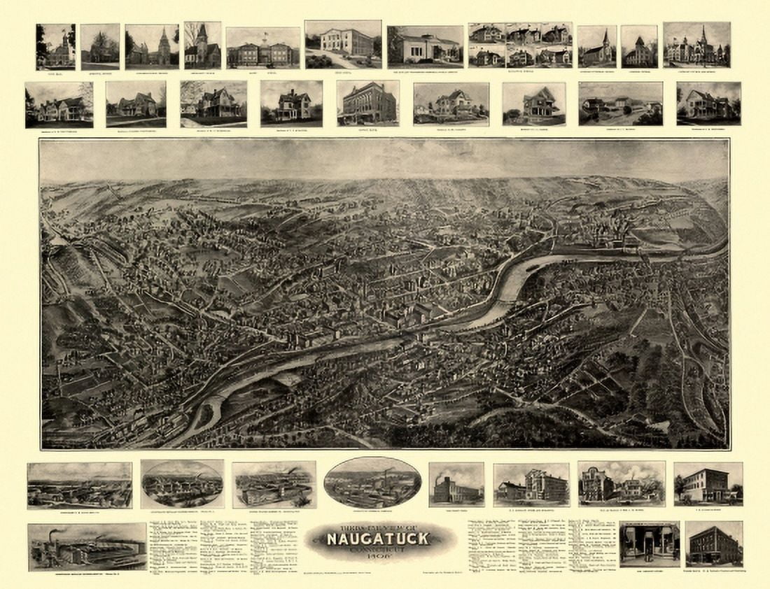 Historic Map of Naugatuck Connecticut 1906 New Haven County Canvas Art - (24 x 36)
