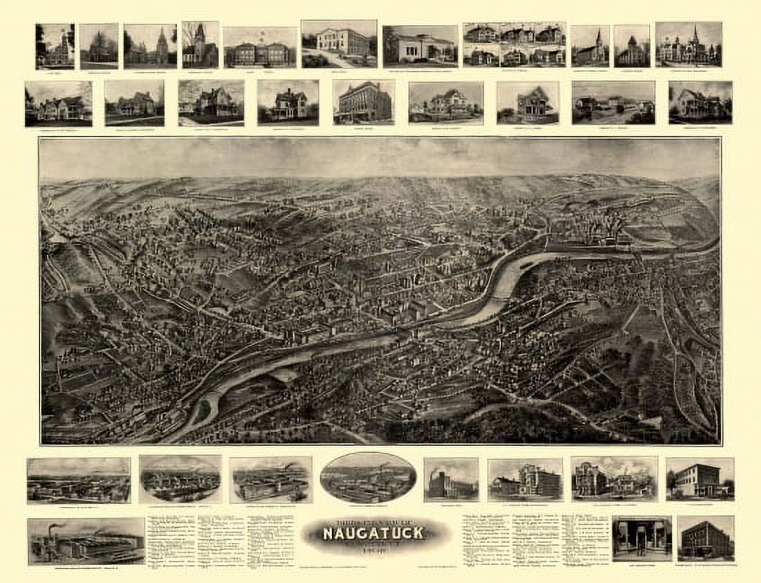 Historic Map of Naugatuck Connecticut 1906 New Haven County Canvas Art -  (36 x 54)