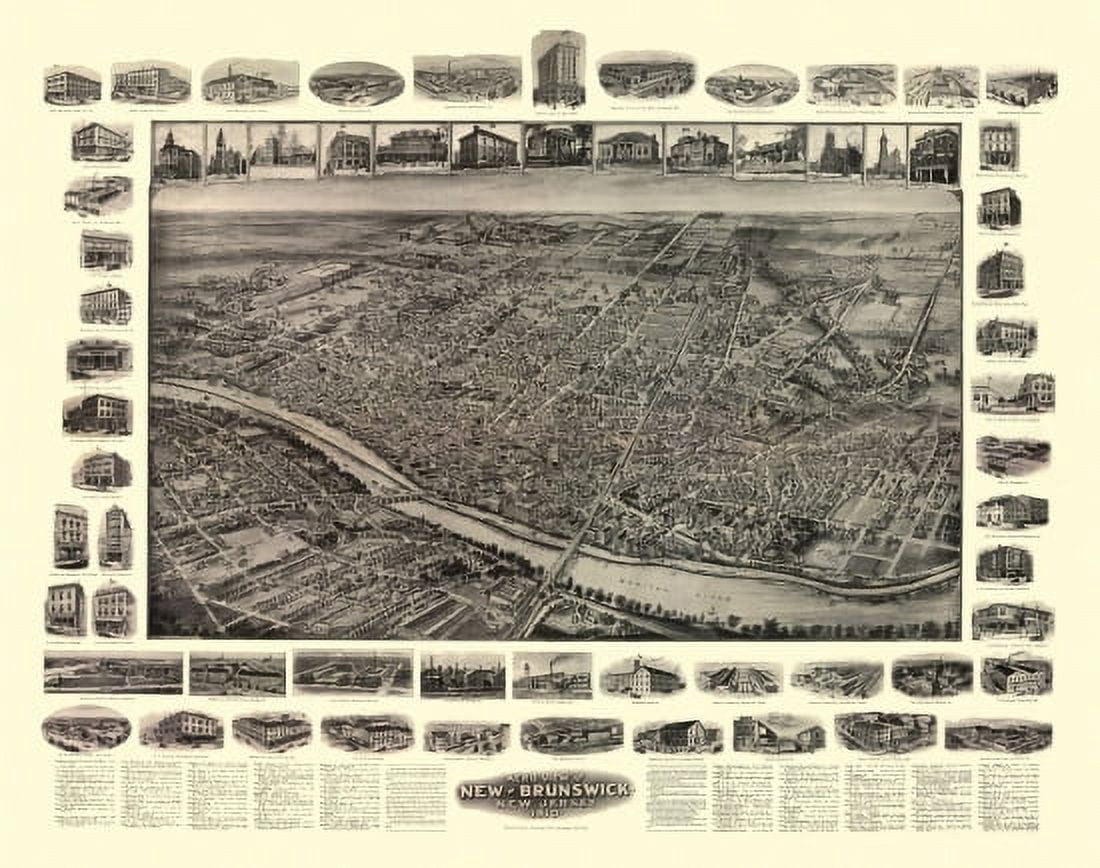 Historic Map of New Brunswick New Jersey 1910 Middlesex County Canvas Art - (18 x 24)