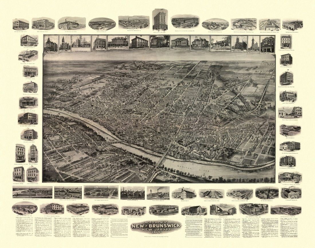 Historic Map of New Brunswick New Jersey 1910 Middlesex County Canvas Art - (36 x 54)